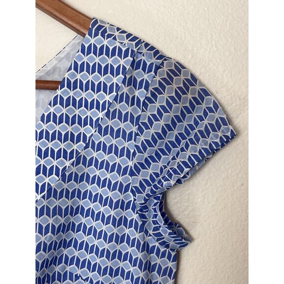 Tori Richard Honolulu Sz 4 Blue Print Short Sleeve Cotton Shift Dress - Picture 3 of 7